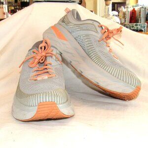 Hoka One One Bondi 7 Womens Gray/Orange Sneakers Size 9 Harbor Mist/Sharkskin